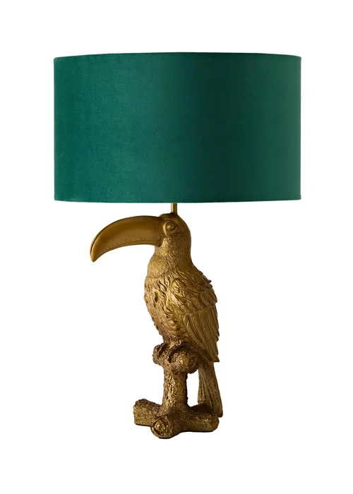 ValueLights Tuki Toucan Table Lamp with Green Velvet & Gold Inner Shade and Warm White Bulb - One Size Image 4